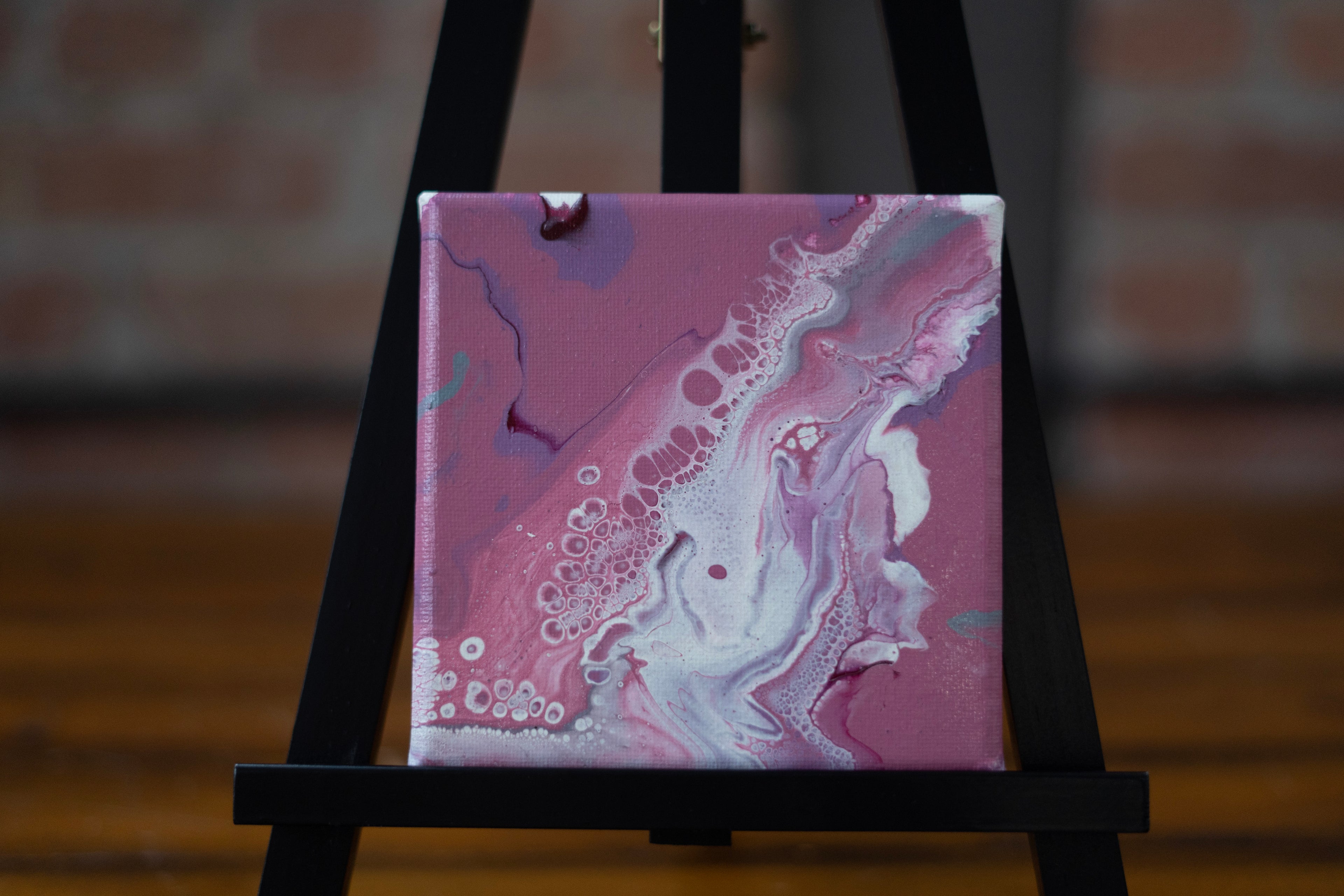 Crimson Echoes: Hand Made Acrylic Artwork 5” by 5” Canvas