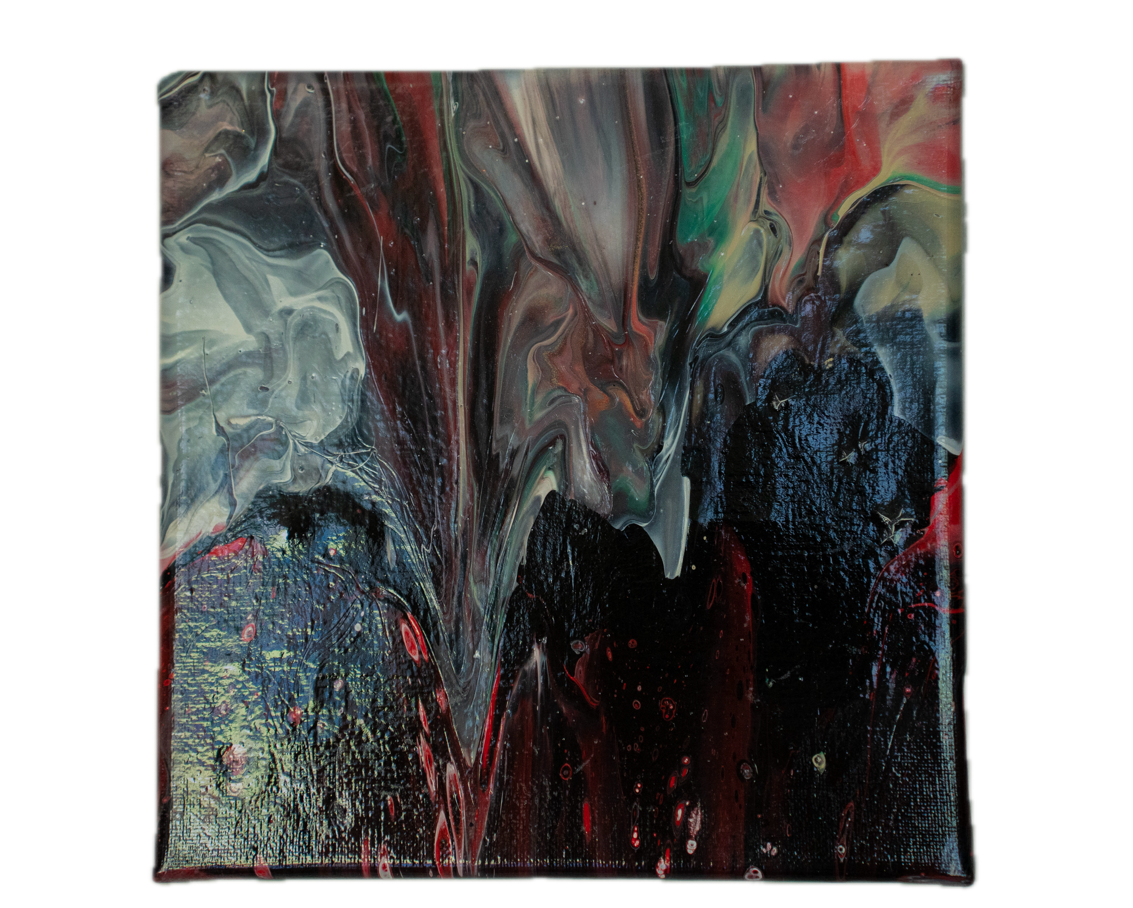 Crimson Cascade: Handmade Acrylic Artwork Canvas: 8”x8”