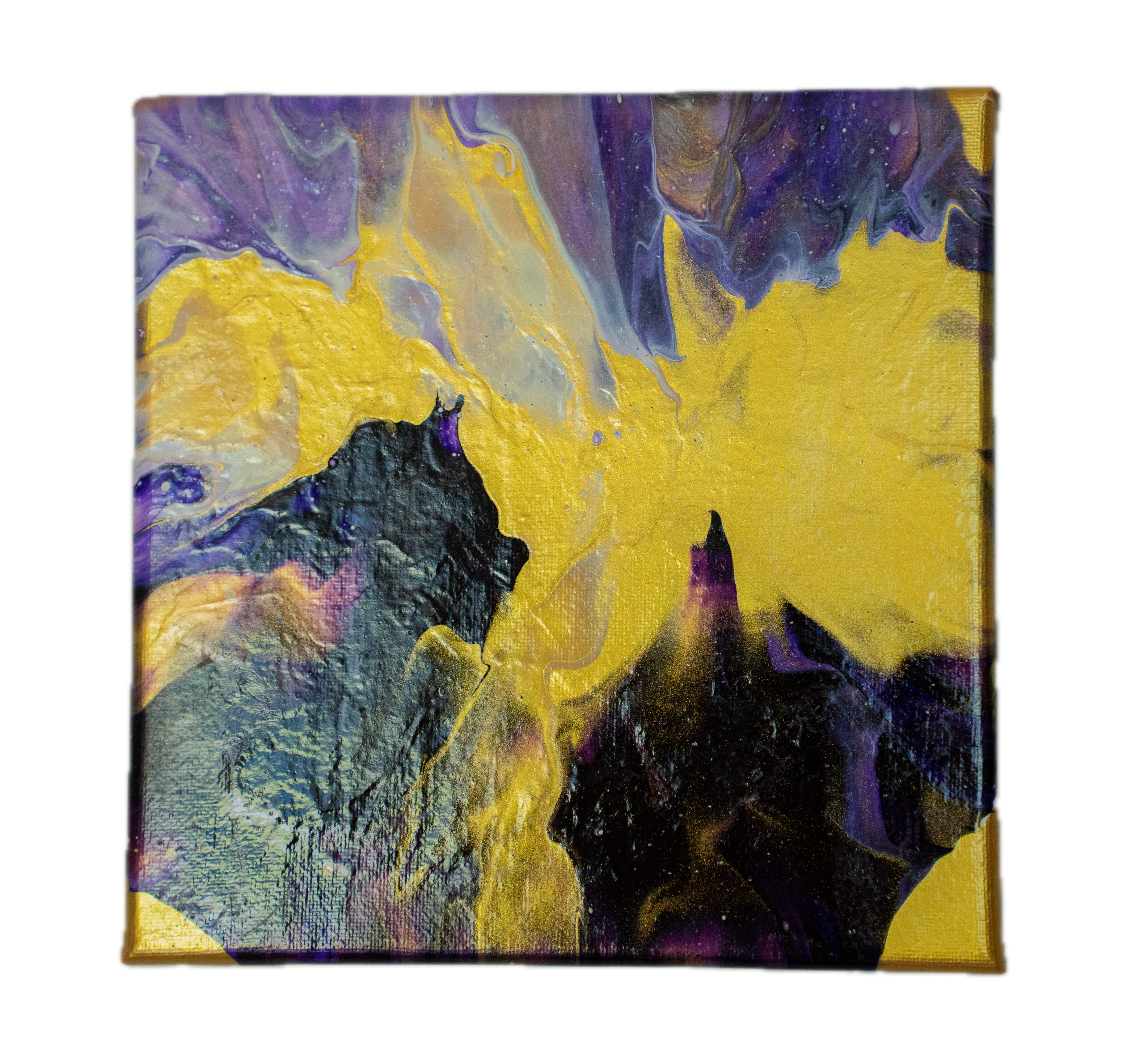 Golden Abyss: Handmade Acrylic Artwork Canvas: 8”x8”