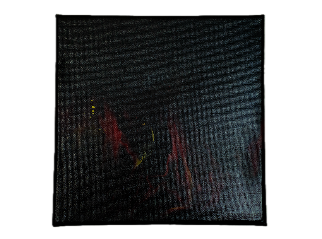 Burning Silence: Handmade Acrylic Artwork  Canvas: 8”x8”