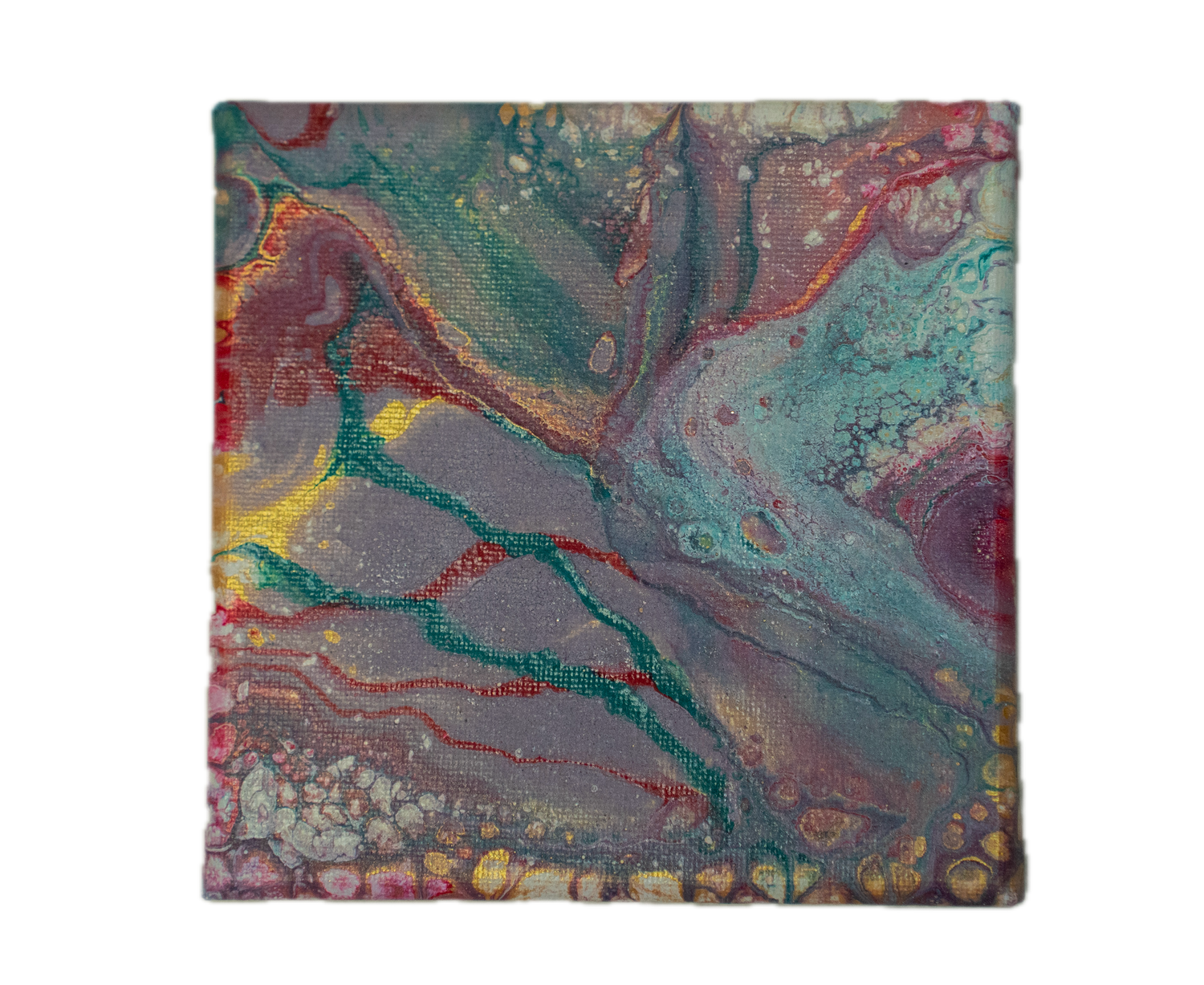 Candy Cane Whirl: Handmade Acrylic Artwork  Canvas: 5”x5”