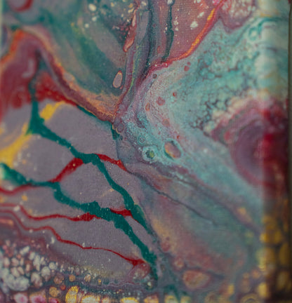 Candy Cane Whirl: Handmade Acrylic Artwork  Canvas: 5”x5”