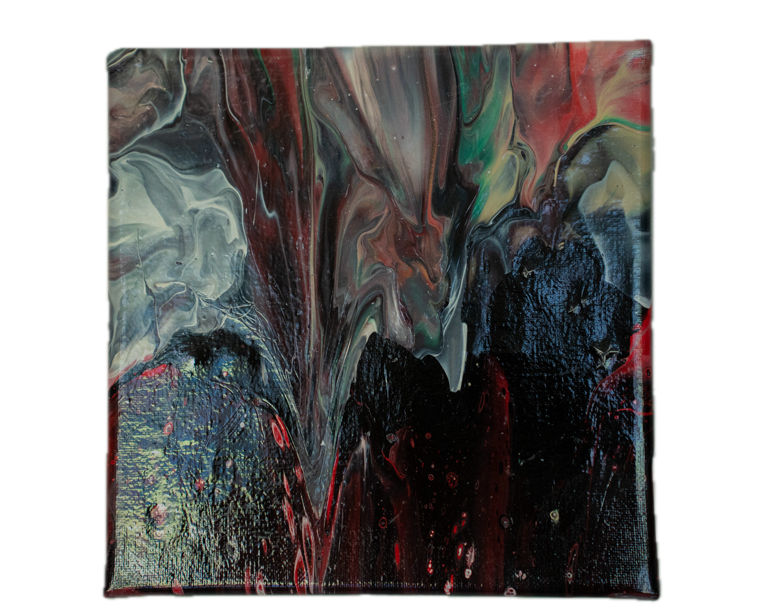 Crimson Cascade: Handmade Acrylic Artwork  Canvas: 8”x8”