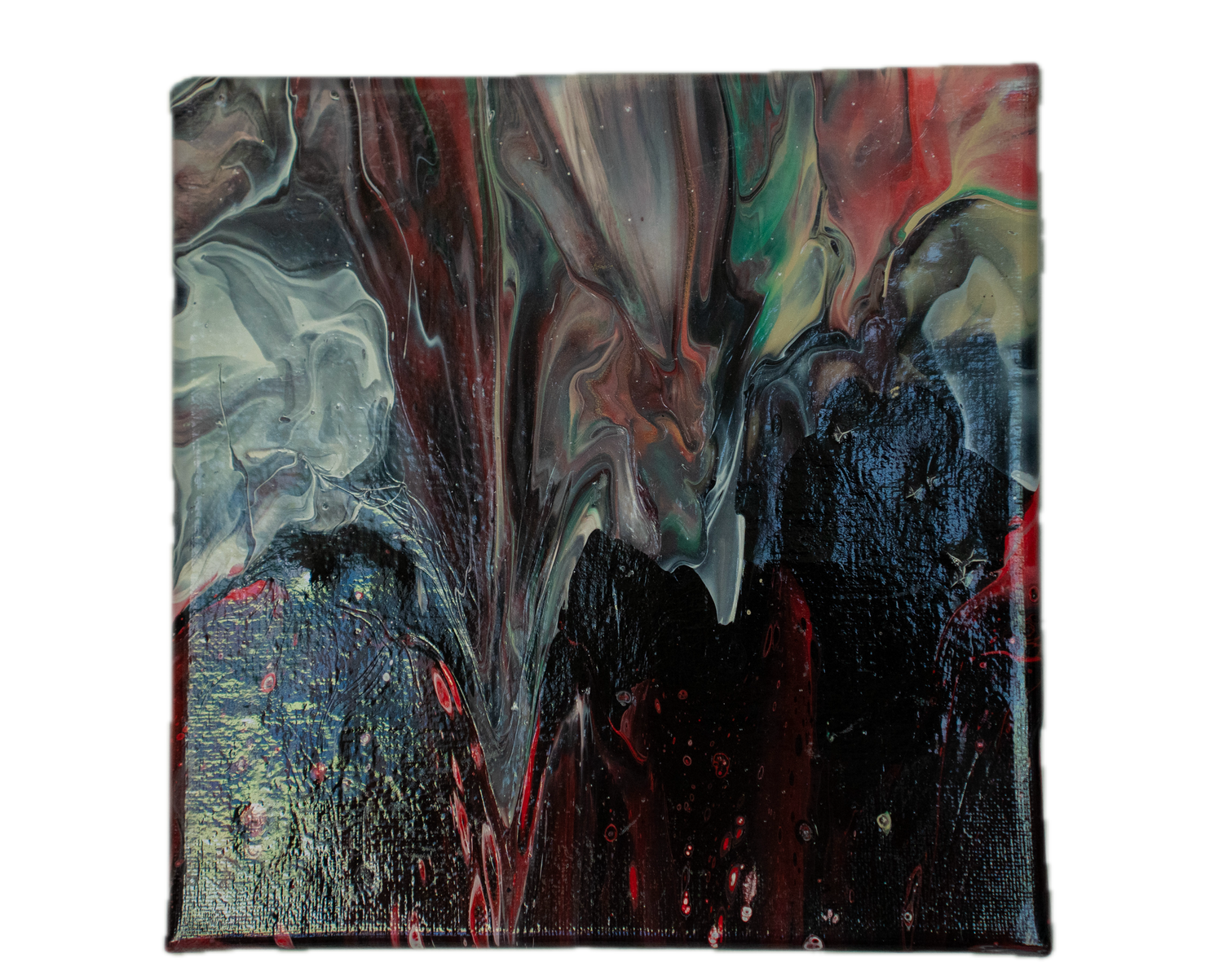 Crimson Cascade: Handmade Acrylic Artwork  Canvas: 8”x8”