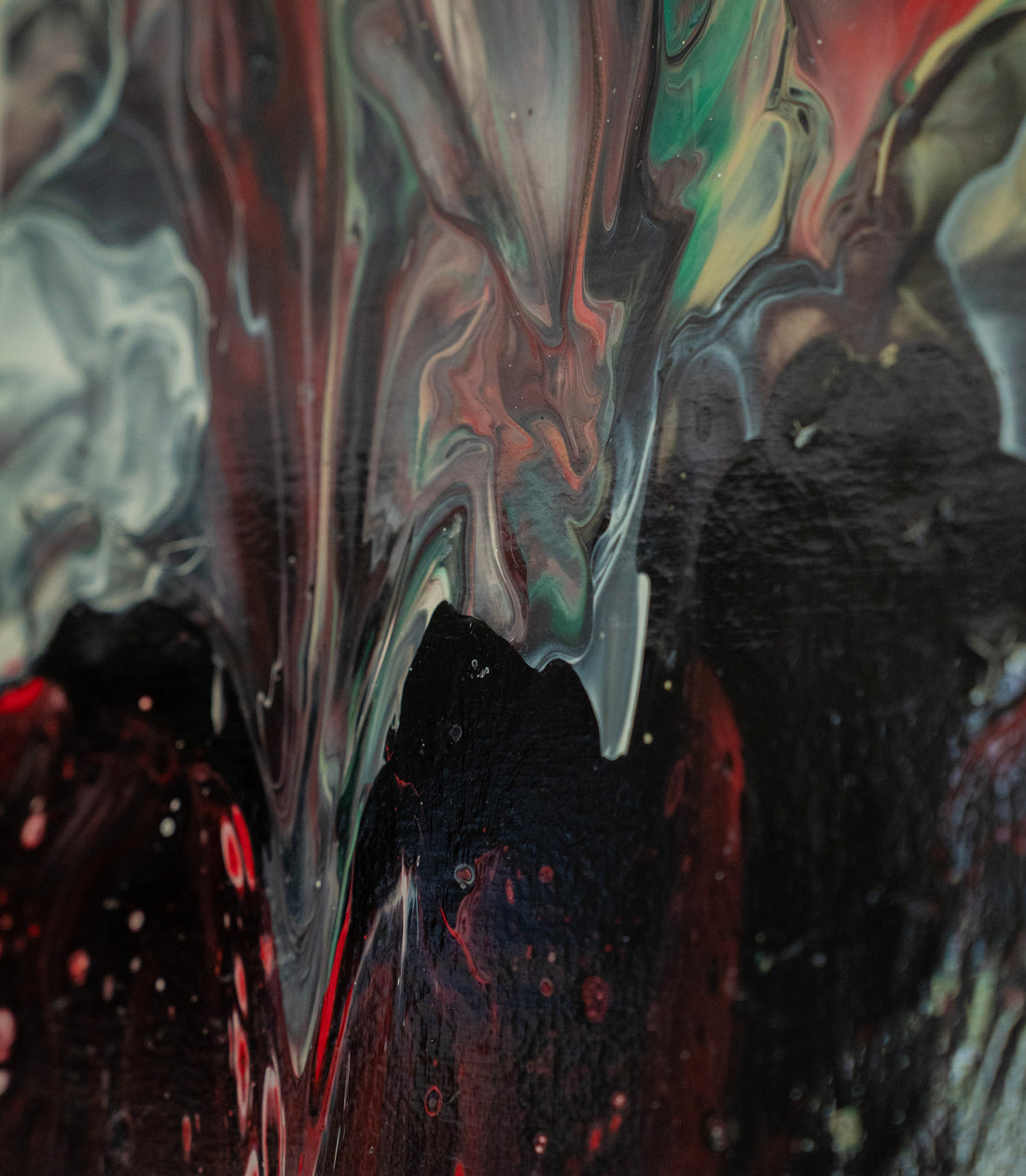 Crimson Cascade: Handmade Acrylic Artwork  Canvas: 8”x8”