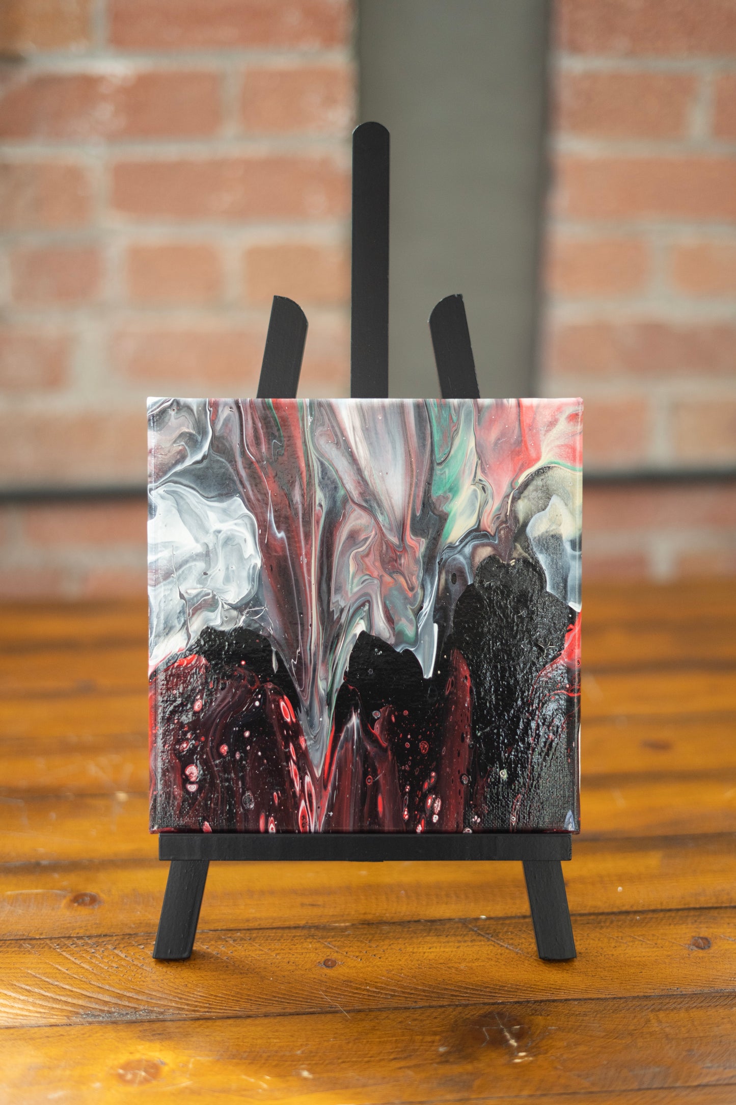 Crimson Cascade: Hand Made Acrylic Artwork 8” by 8” Canvas