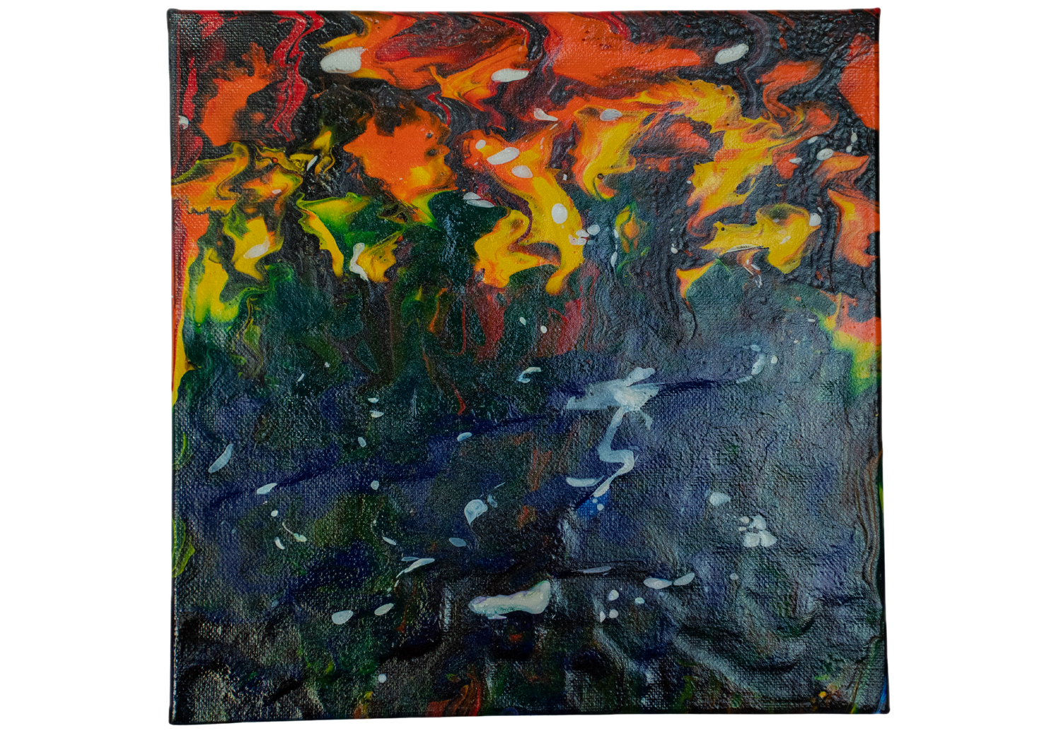 Firelit Canopy: Handmade Acrylic Artwork  Canvas: 10”x10”