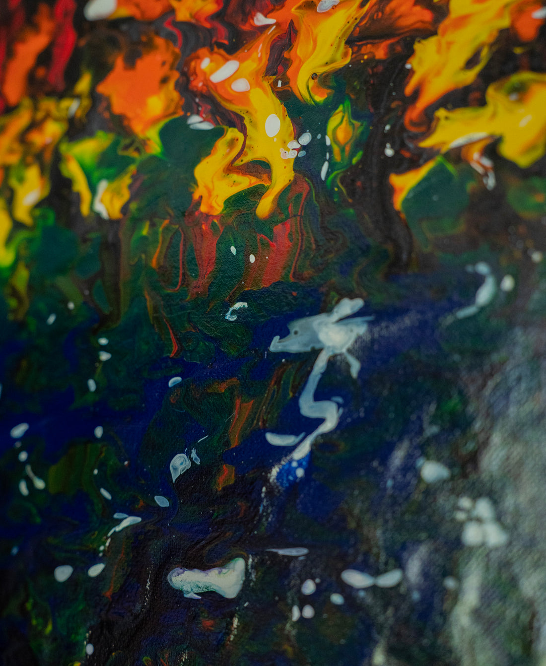 Firelit Canopy: Handmade Acrylic Artwork  Canvas: 10”x10”