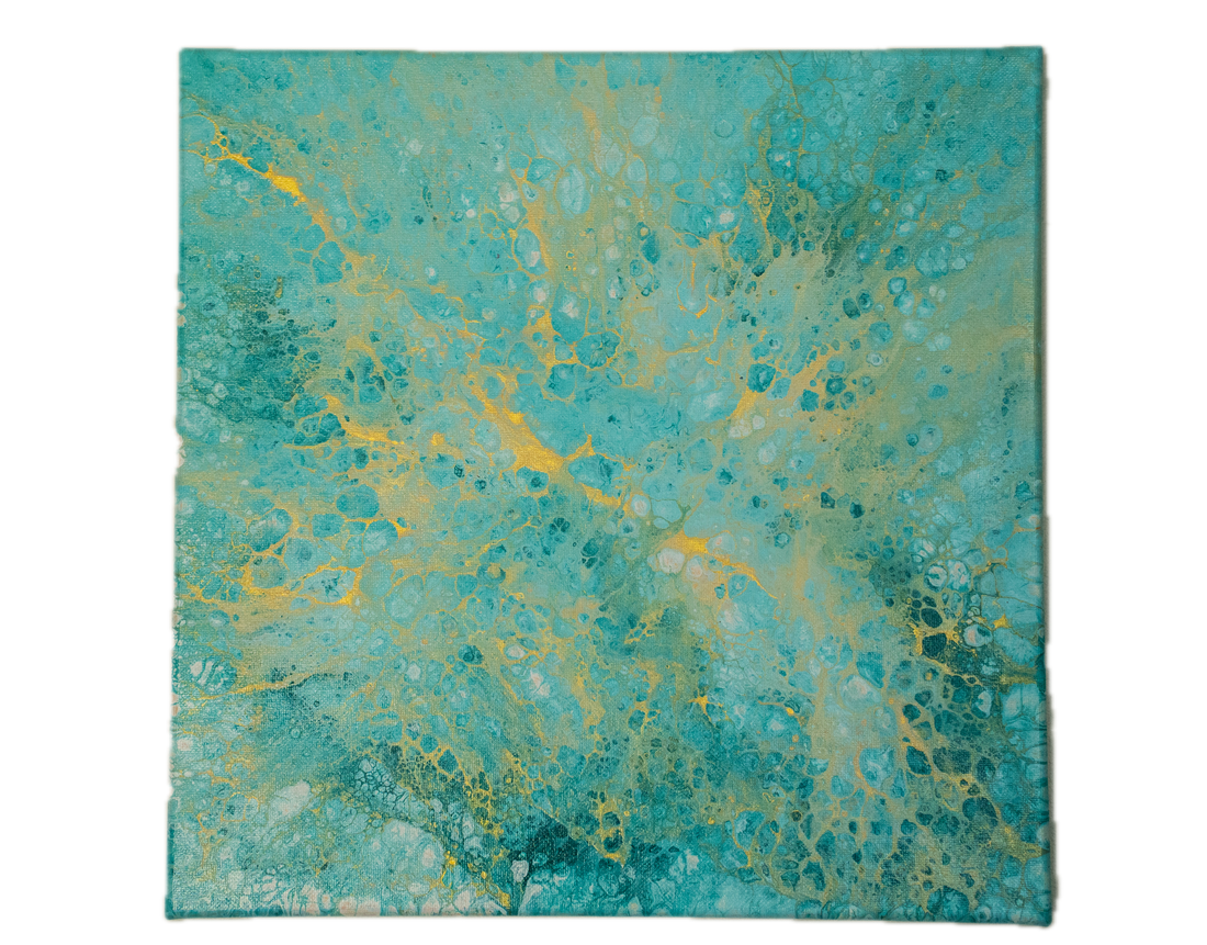 Golden Ocean: Handmade Acrylic Artwork  Canvas: 14”x14”