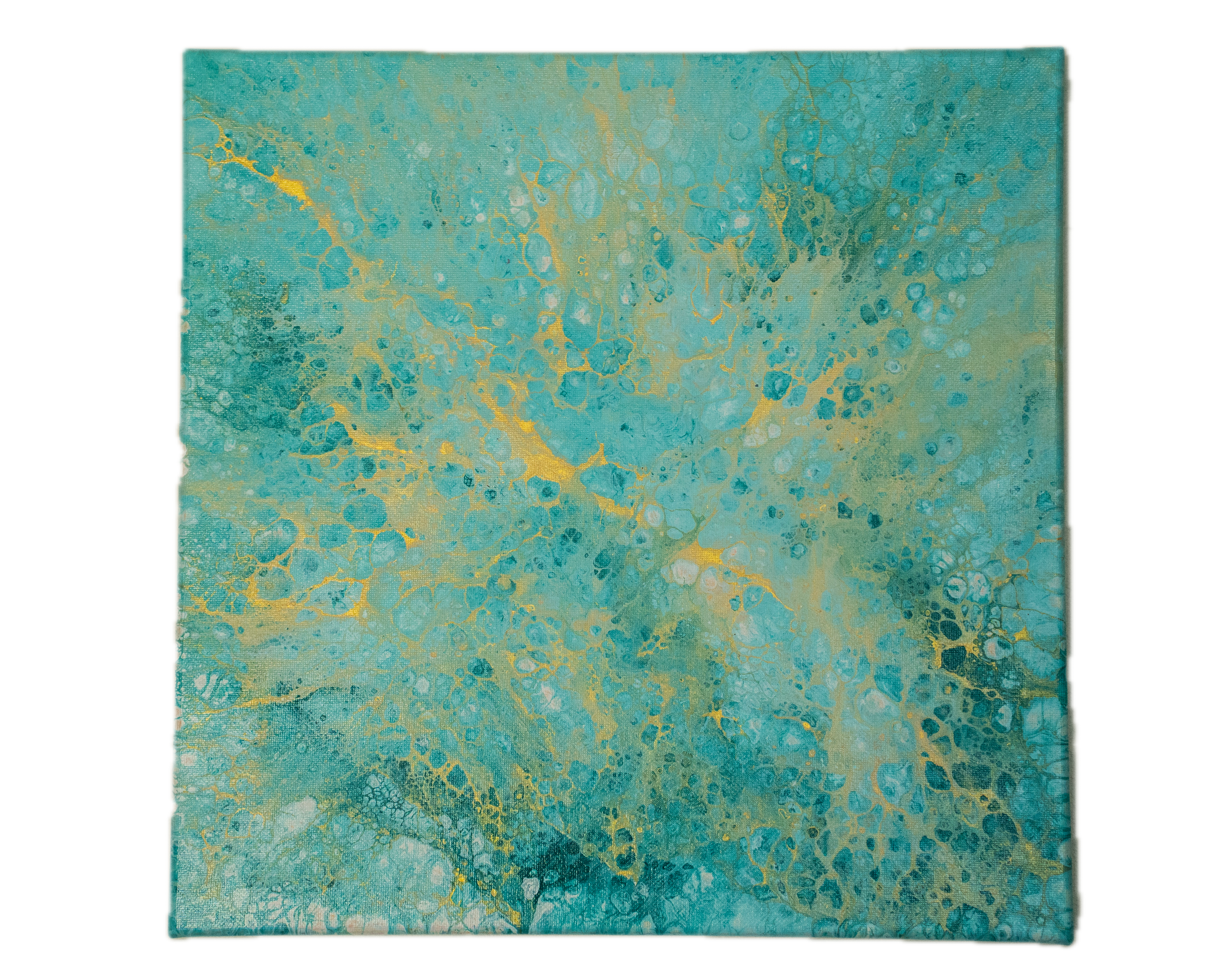 Golden Ocean: Handmade Acrylic Artwork  Canvas: 14”x14”