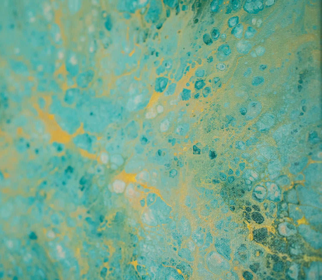 Golden Ocean: Handmade Acrylic Artwork  Canvas: 14”x14”