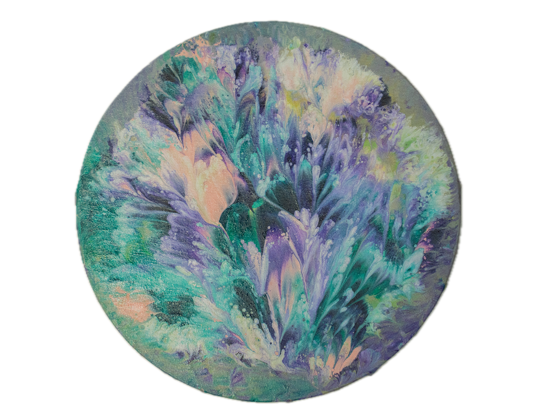 Happy Accidents: Handmade Acrylic Artwork  Canvas: 10”x10” Round