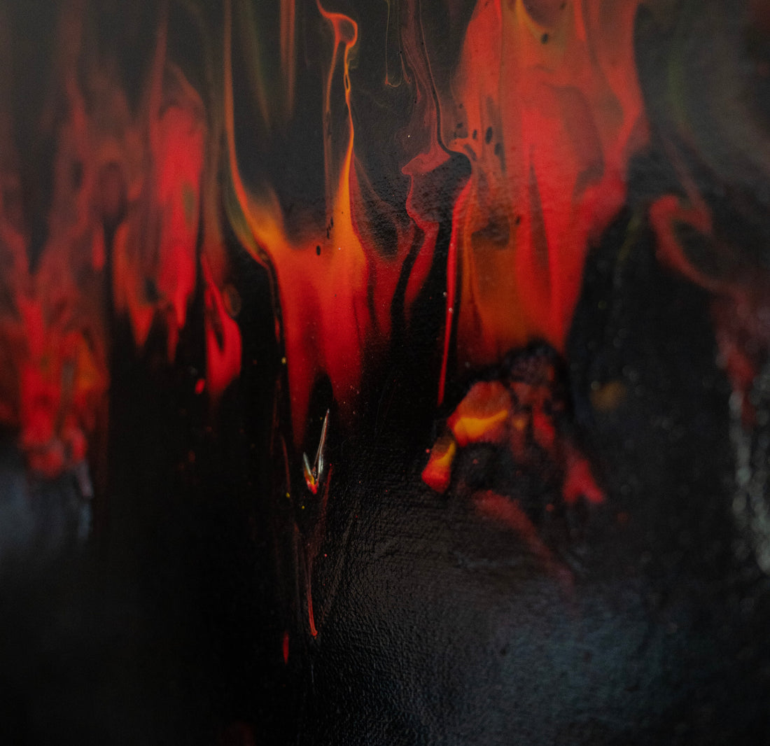 Infernos Edge: Handmade Acrylic Artwork  Canvas: 16”x12”