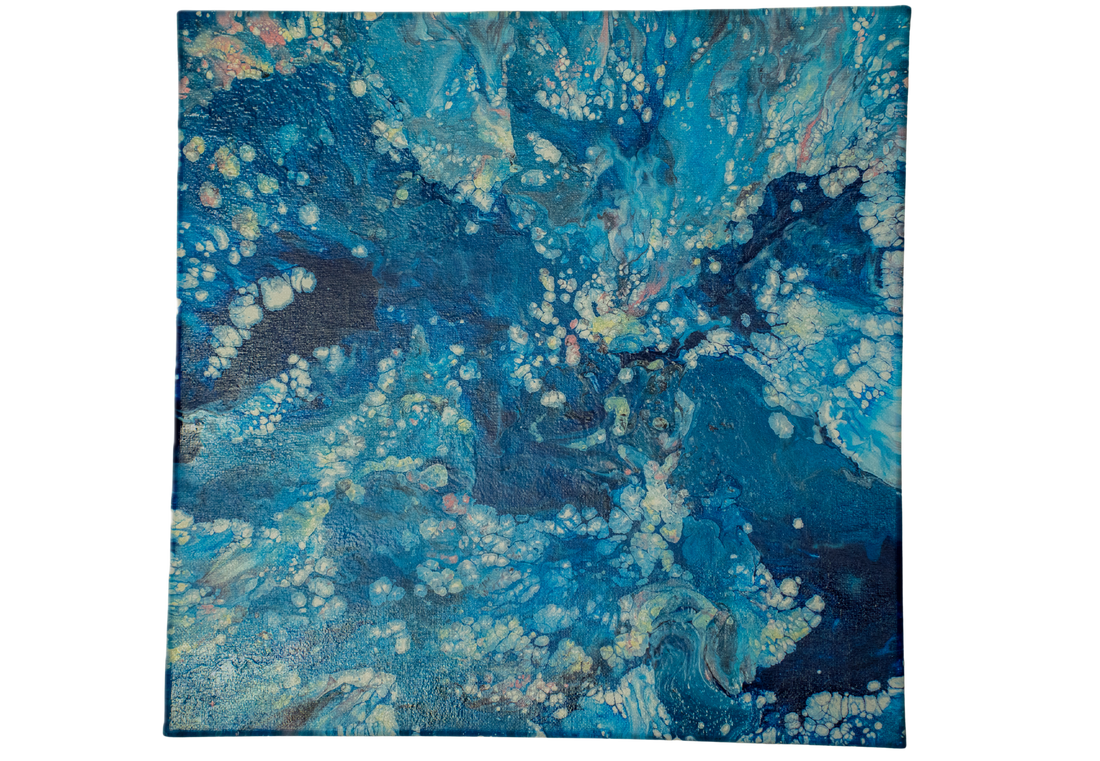 Ocean Hop: Handmade Acrylic Artwork  Canvas: 14”x14”