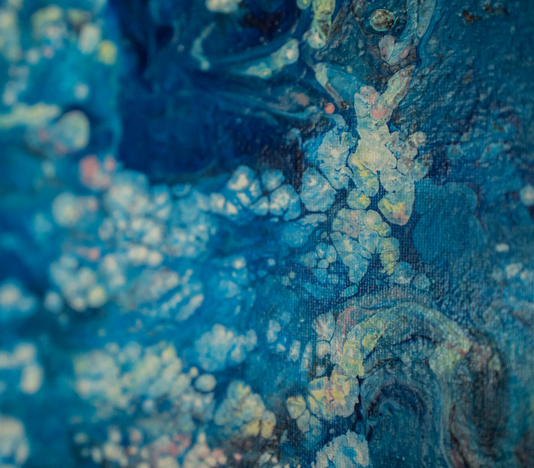 Ocean Hop: Handmade Acrylic Artwork  Canvas: 14”x14”
